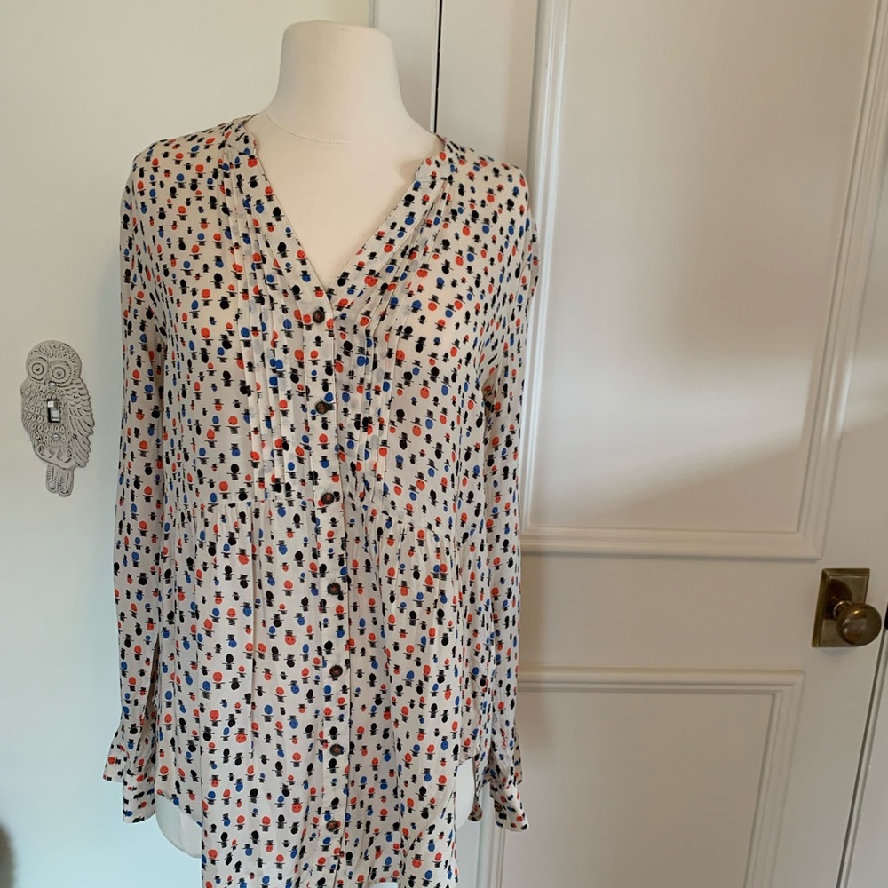 Anthropologie Maeve Long Sleeve V Neck Button Down